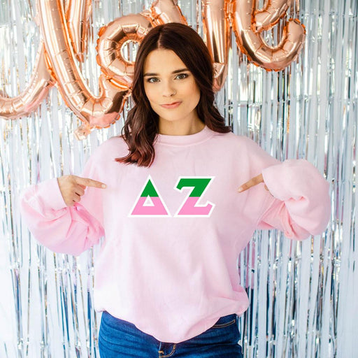 Clothing Delta Zeta Two Tone Lettered Crew Sweatshirts