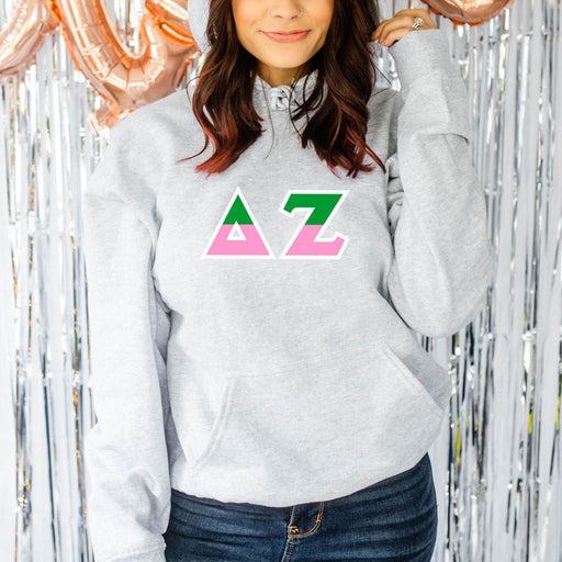 Clothing Delta Zeta Two Tone Lettered Hooded Sweatshirts