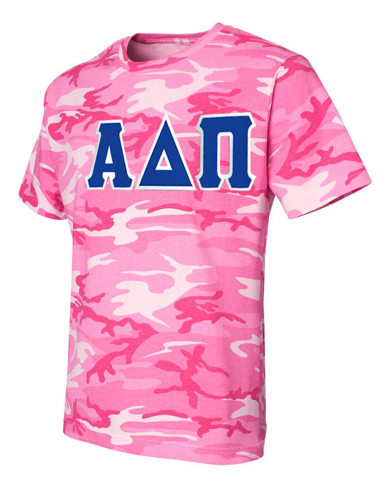 Discount Alpha Delta Pi Lettered Camouflage T Shirt DISCOUNT-Alpha Delta Pi Lettered Camouflage T-Shirt