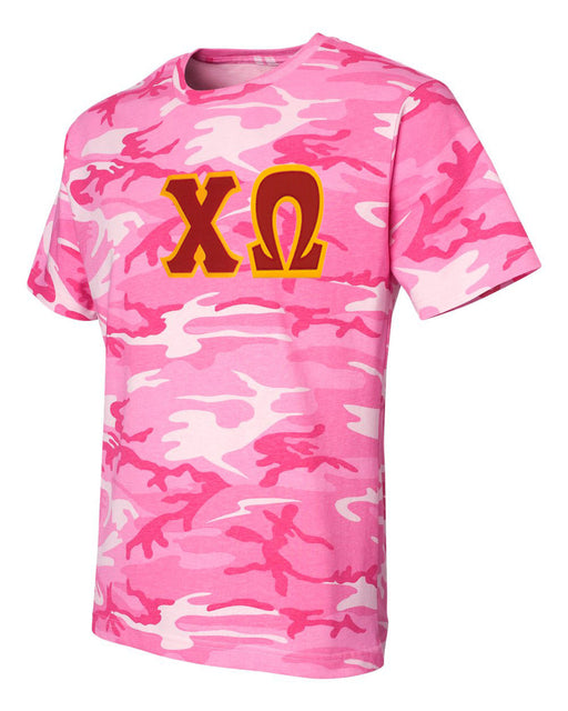 Chi Omega DISCOUNT-Chi Omega Lettered Camouflage T-Shirt