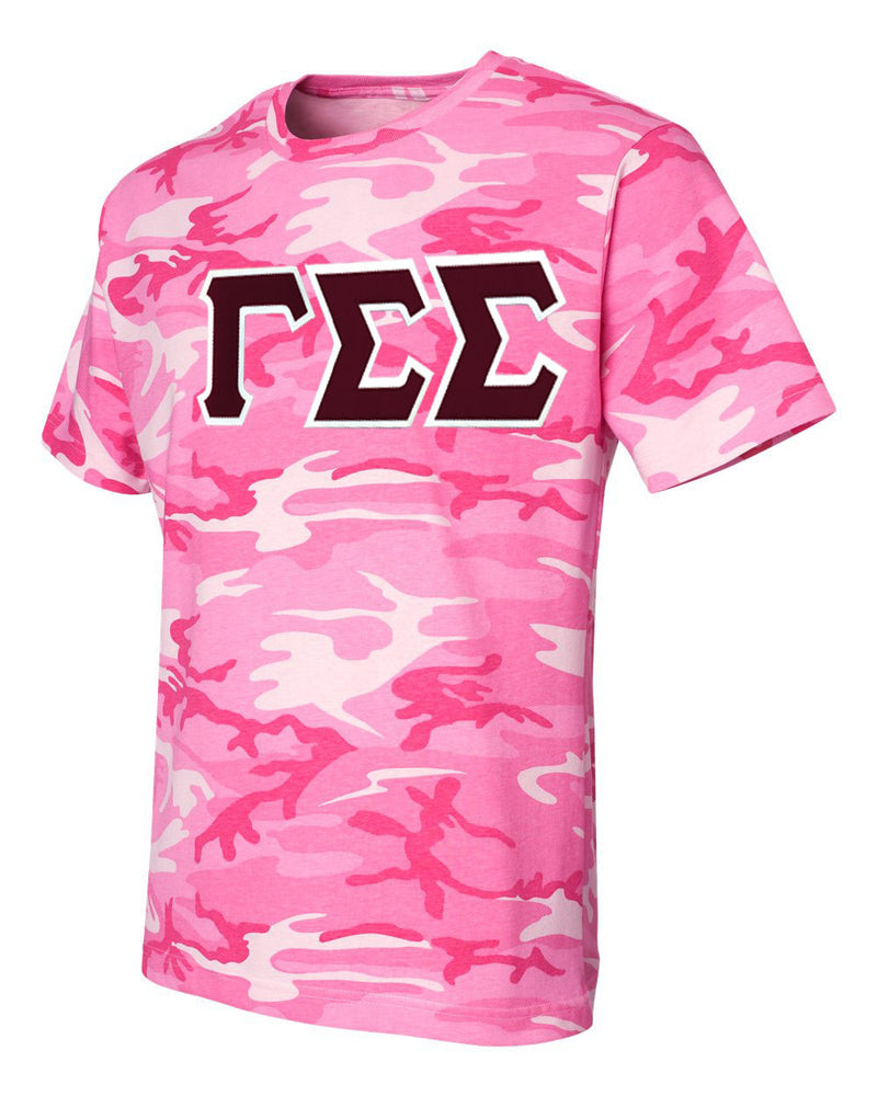Discount Gamma Sigma Sigma Lettered Camouflage T Shirt DISCOUNT-Gamma Sigma Sigma Lettered Camouflage T-Shirt