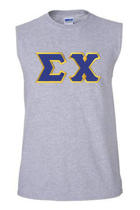Discount Sigma Chi Lettered Sleeveless Tees DISCOUNT- Sigma Chi Lettered Sleeveless Tees