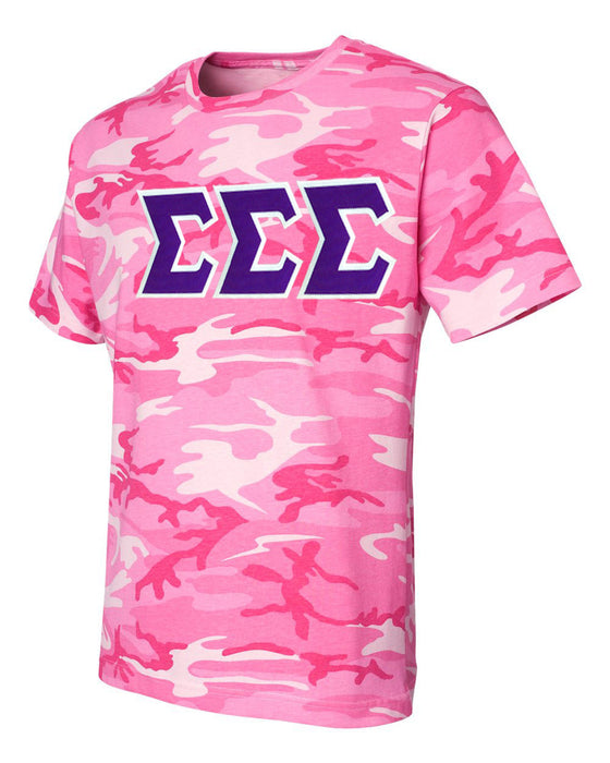 Discount Sigma Sigma Sigma Lettered Camouflage T Shirt DISCOUNT-Sigma Sigma Sigma Lettered Camouflage T-Shirt