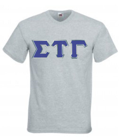 Discount Sigma Tau Gamma Lettered V Neck T Shirt DISCOUNT- Sigma Tau Gamma Lettered V-Neck T-Shirt
