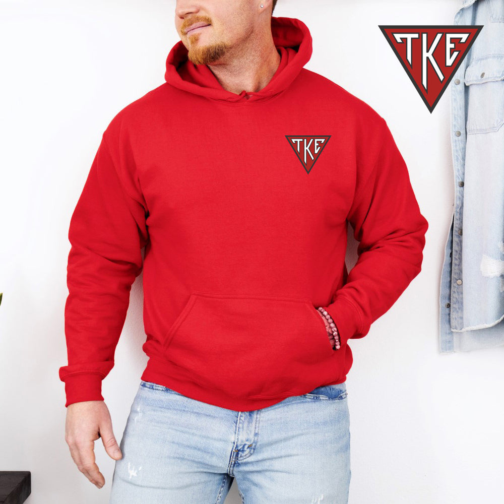 Discount Tau Kappa Epsilon House Plate Triangle Emblem Hooded Sweatshirt DISCOUNT-Tau Kappa Epsilon House Plate Triangle Emblem Hooded Sweatshirt