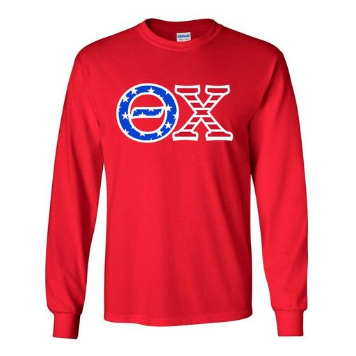 Theta Chi DISCOUNT-Theta Chi Greek Letter American Flag long sleeve tee