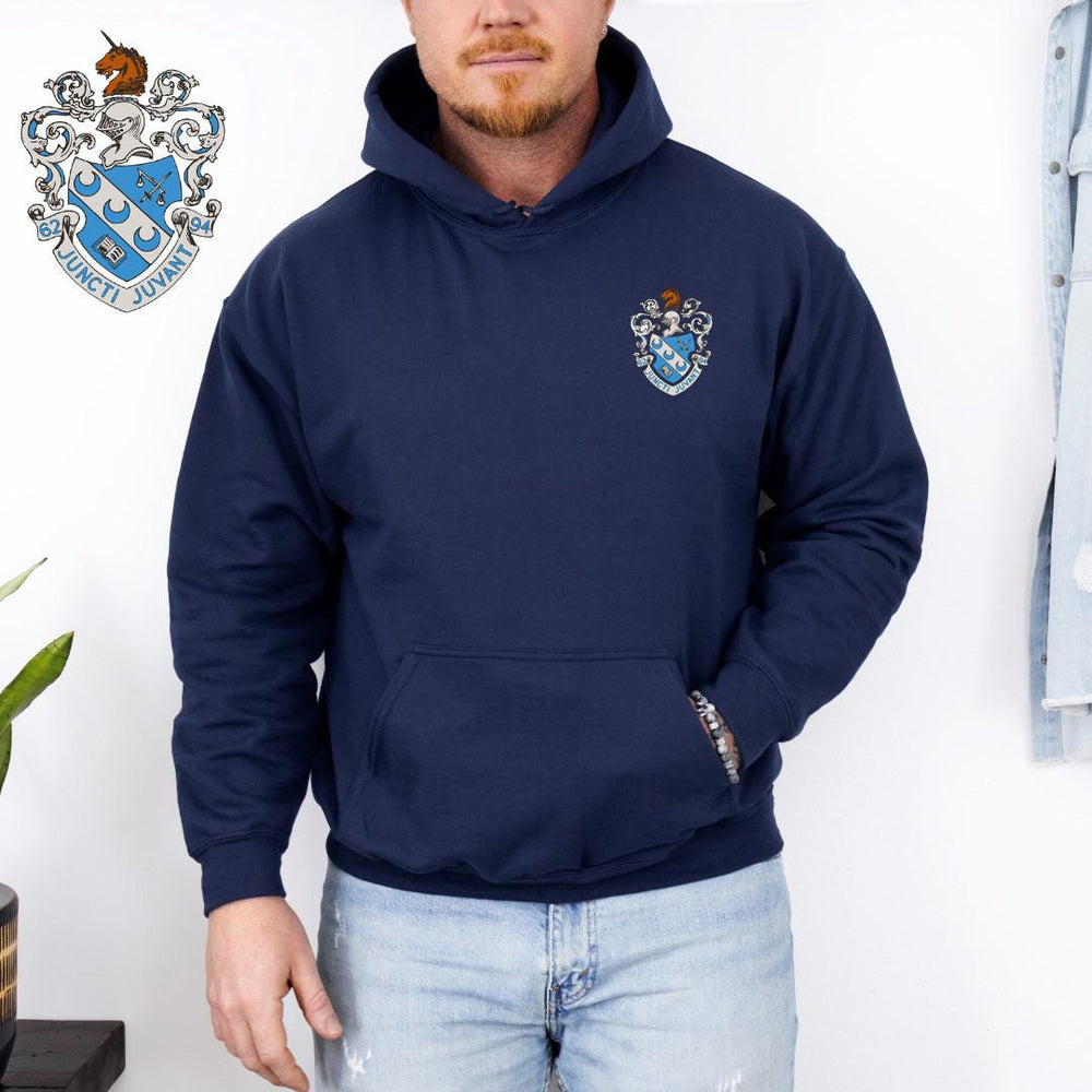 Discount Theta Xi Crest Shield Emblem Hooded Sweatshirt DISCOUNT-Theta Xi Crest - Shield Emblem Hooded Sweatshirt