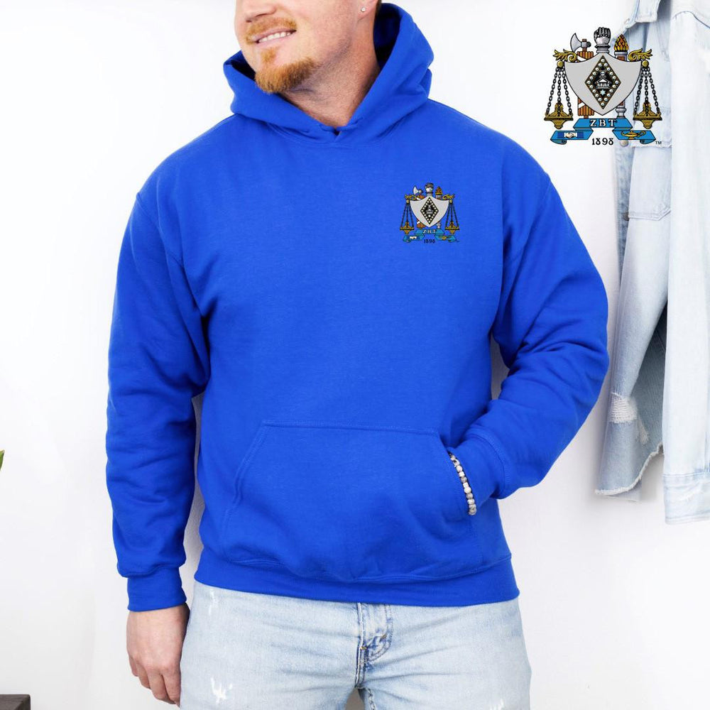 Discount Zeta Beta Tau Crest Shield Emblem Hooded Sweatshirt DISCOUNT-Zeta Beta Tau Crest - Shield Emblem Hooded Sweatshirt