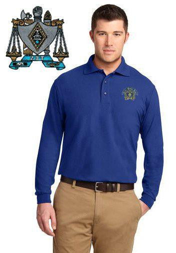 Discount Zeta Beta Tau Emblem Long Sleeve Polo DISCOUNT-Zeta Beta Tau Emblem Long Sleeve Polo