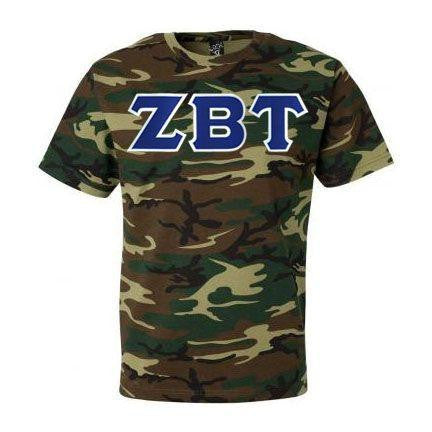 Zeta Beta Tau DISCOUNT- Zeta Beta Tau Lettered Camouflage T-Shirt