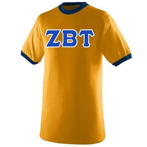 Discount Zeta Beta Tau Lettered Ringer Shirt DISCOUNT- Zeta Beta Tau Lettered Ringer Shirt