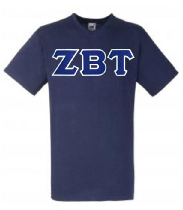 Discount Zeta Beta Tau Lettered V Neck T Shirt DISCOUNT- Zeta Beta Tau Lettered V-Neck T-Shirt