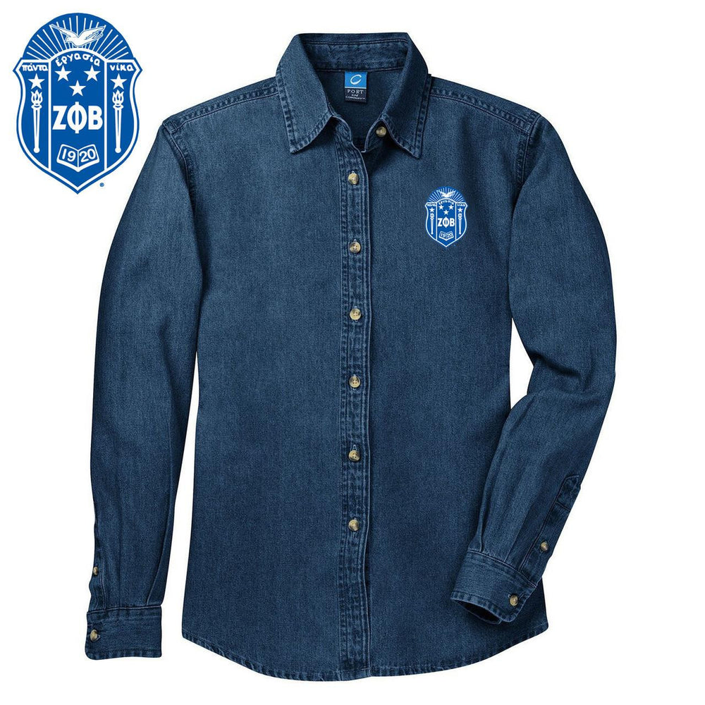 Discount Zeta Phi Beta Crest Denim Shirt DISCOUNT-Zeta Phi Beta Crest  Denim Shirt