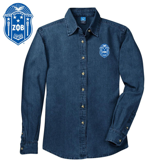 Discount Zeta Phi Beta Crest Denim Shirt DISCOUNT-Zeta Phi Beta Crest  Denim Shirt