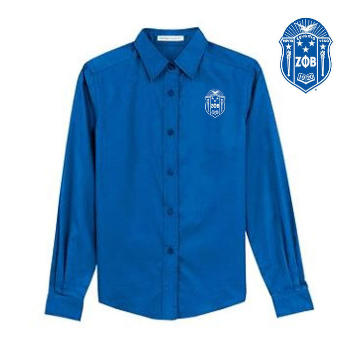 Discount Zeta Phi Beta Crest Long Sleeve Oxford DISCOUNT-Zeta Phi Beta Crest  Long Sleeve Oxford