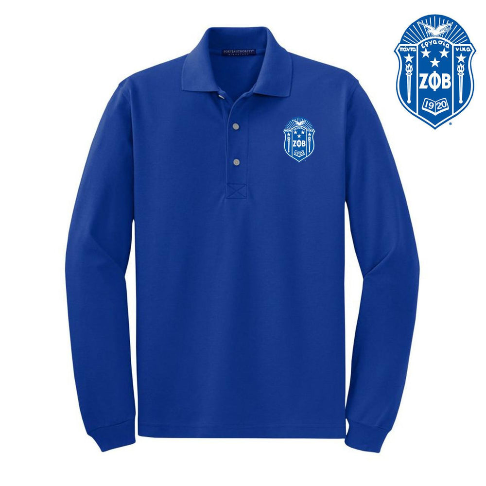 Discount Zeta Phi Beta Crest Long Sleeve Polo DISCOUNT-Zeta Phi Beta Crest  Long Sleeve Polo