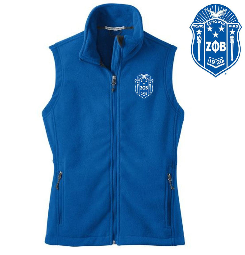 Discount Zeta Phi Beta Crest Patch Ladies Fleece Vest DISCOUNT-Zeta Phi Beta Crest  Patch Ladies Fleece Vest
