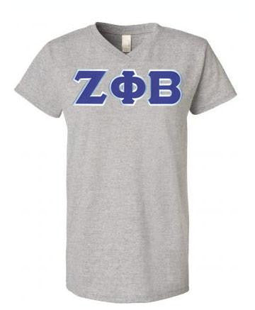 Discount Zeta Phi Beta Lettered V Neck Tee DISCOUNT-Zeta Phi Beta Lettered V-Neck Tee