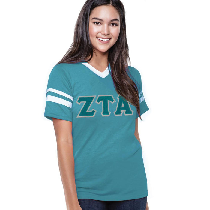 Discount Zeta Tau Alpha Jersey With Greek Applique Letters DISCOUNT-Zeta Tau Alpha Jersey With Greek Applique Letters
