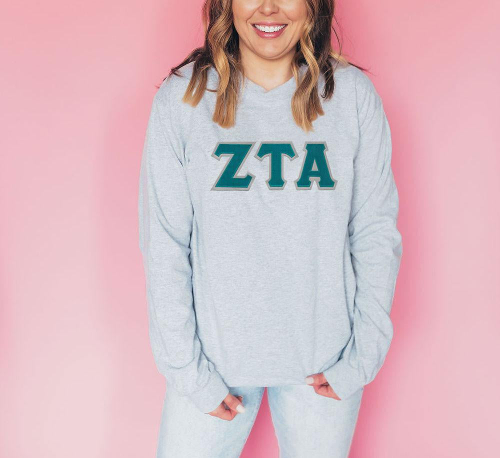 Discount Zeta Tau Alpha Lettered Long Sleeve Tee DISCOUNT Zeta Tau Alpha Lettered Long Sleeve Tee