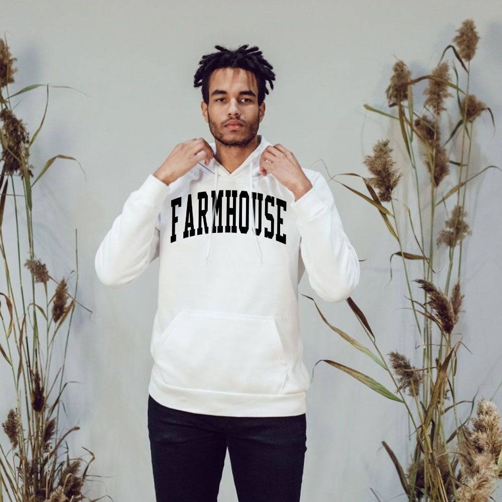 Farmhouse Arched Letter Hooded Sweatshirt FarmHouse Fraternity Arched Letter Hooded Sweatshirt