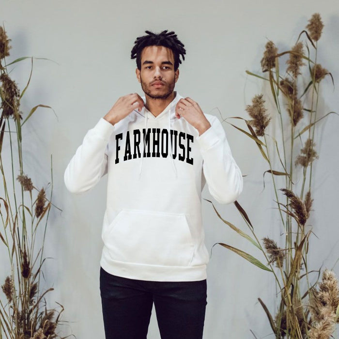 Farmhouse Arched Letter Hooded Sweatshirt FarmHouse Fraternity Arched Letter Hooded Sweatshirt