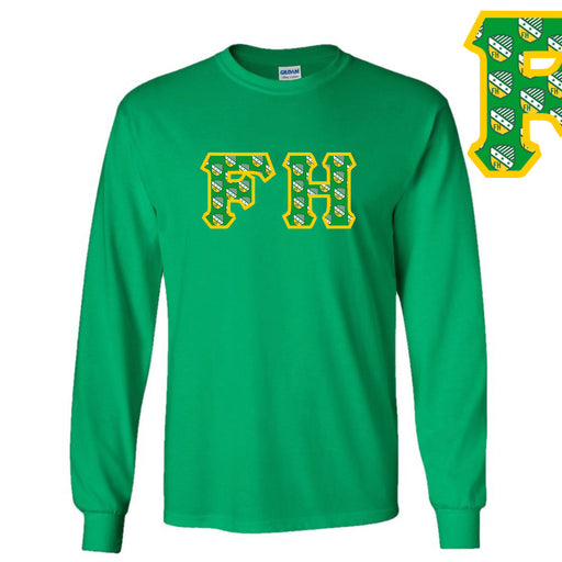 Kappa Kappa Gamma FARMHOUSE Fraternity Crest - Shield Twill Letter Longsleeve Tee