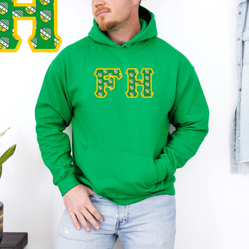 Kappa Kappa Gamma FARMHOUSE Fraternity Crest - Shield Twill Letter Hooded Sweatshirt