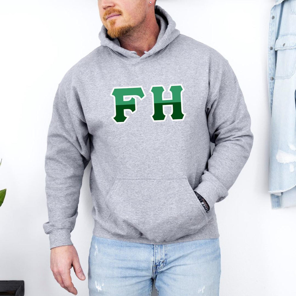 Printify Farmhouse Fraternity Two Toned Greek Lettered Hooded Sweatshirts FarmHouse Fraternity Two Toned Greek Lettered Hooded Sweatshirts