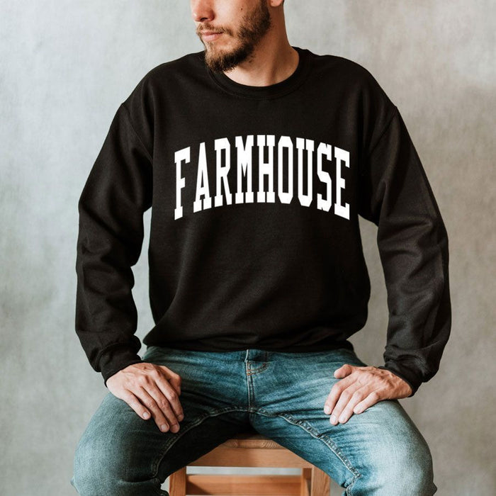 Farmhouse Arched Letter Crewneck Sweatshirt FarmHouse Fraternity Arched Letter Crewneck Sweatshirt