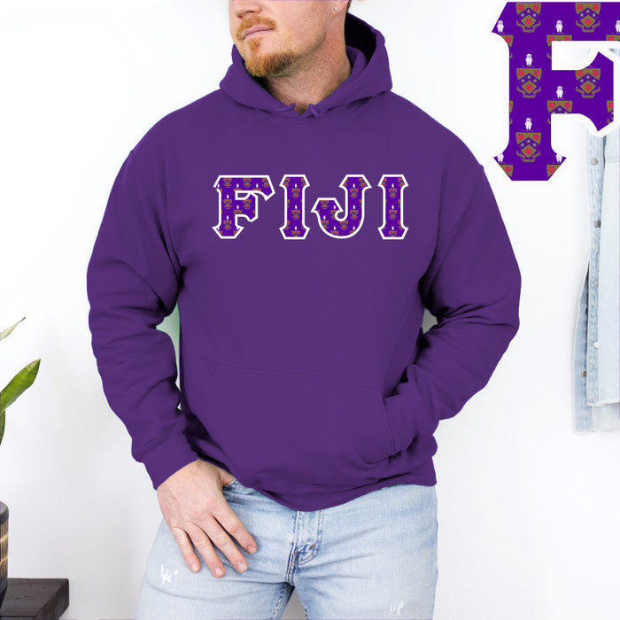 Fiji Fraternity Crest Shield Twill Letter Hooded Sweatshirt FIJI Fraternity Crest - Shield Twill Letter Hooded Sweatshirt