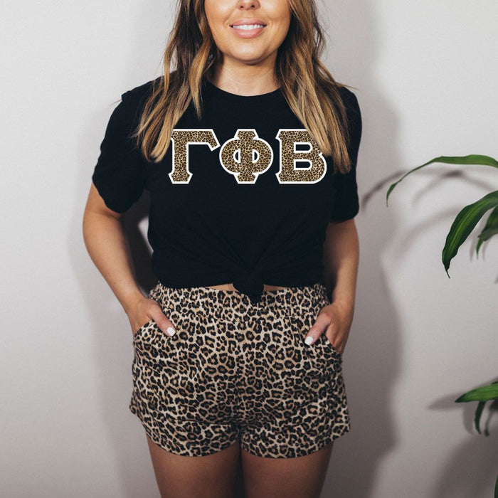 Gamma Phi Beta Cheetah Print Lettered Tee Gamma Phi Beta Cheetah Print Lettered Tee