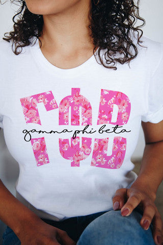 Gamma Phi Beta Gamma Phi Beta Floral Big Lettered T-Shirts