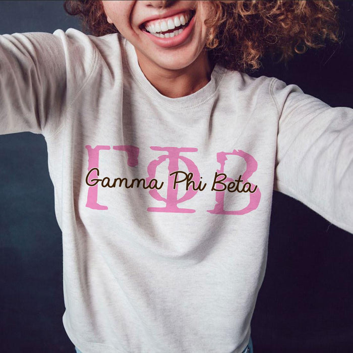 Printify Gamma Phi Beta Greek Type Crewneck Sweatshirts Gamma Phi Beta Greek Type Crewneck Sweatshirts