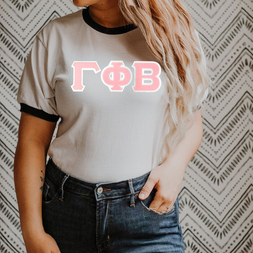 Discount Gamma Phi Beta Lettered Ringer Shirt DISCOUNT-Gamma Phi Beta Lettered Ringer Shirt