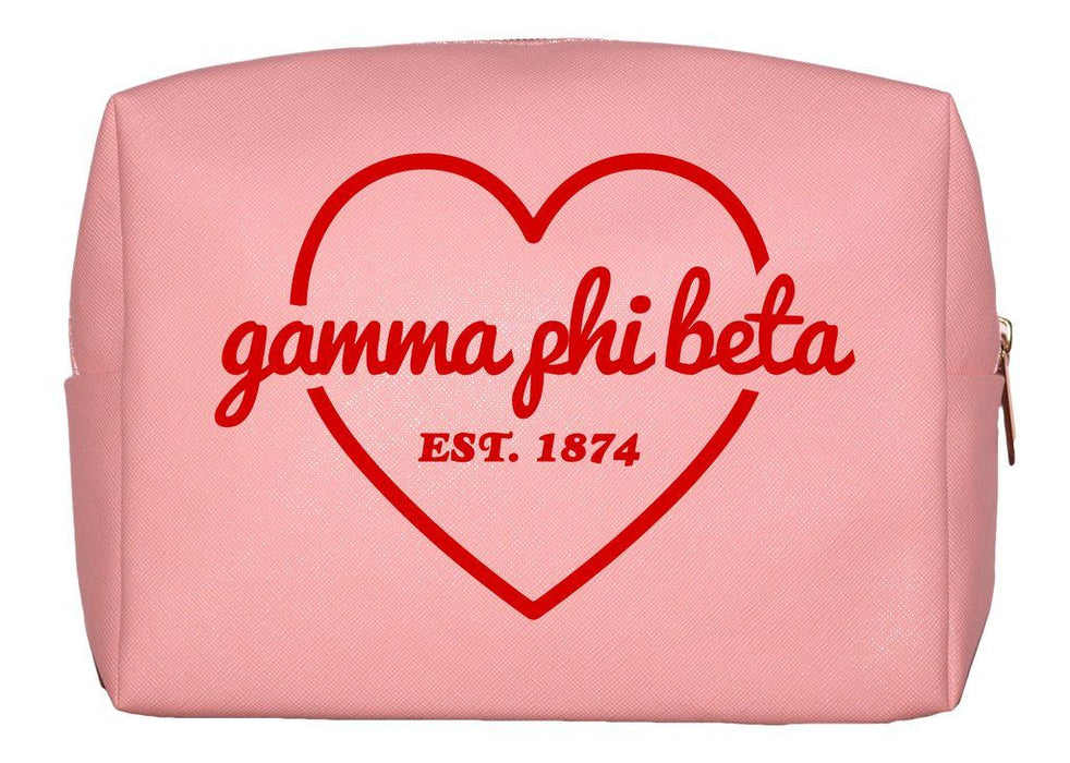 Gamma Phi Beta Pink With Red Heart Makeup Bag Gamma Phi Beta Pink with Red Heart Makeup Bag