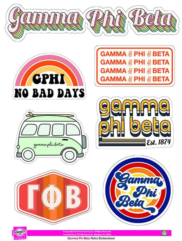 Gamma Phi Beta Retro Sticker Sheet Gamma Phi Beta Retro Sticker Sheet