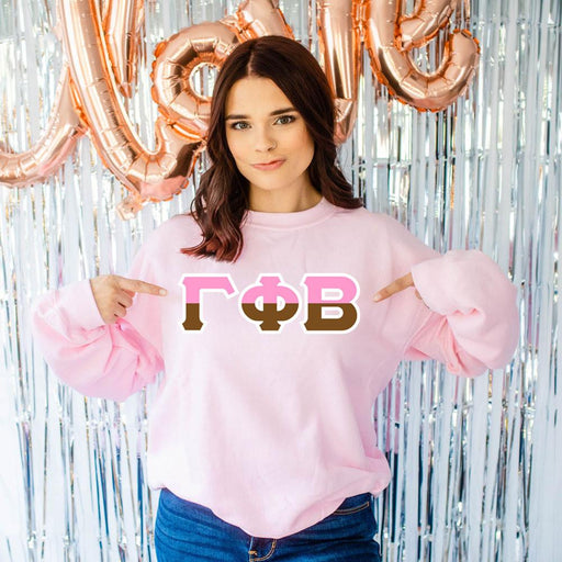 Gamma Phi Beta Gamma Phi Beta Two Tone Lettered Crew Sweatshirts
