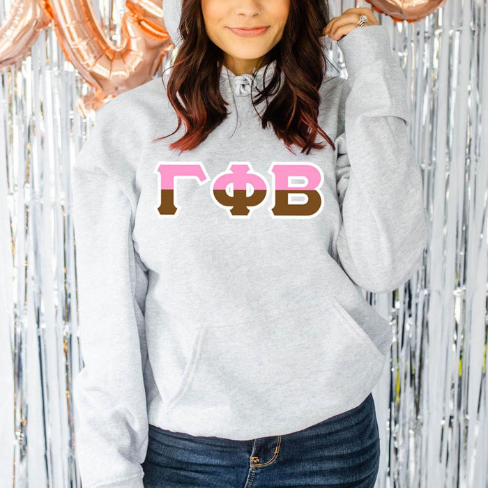 Printify Gamma Phi Beta Two Tone Lettered Hooded Sweatshirts Gamma Phi Beta Two Tone Lettered Hooded Sweatshirts