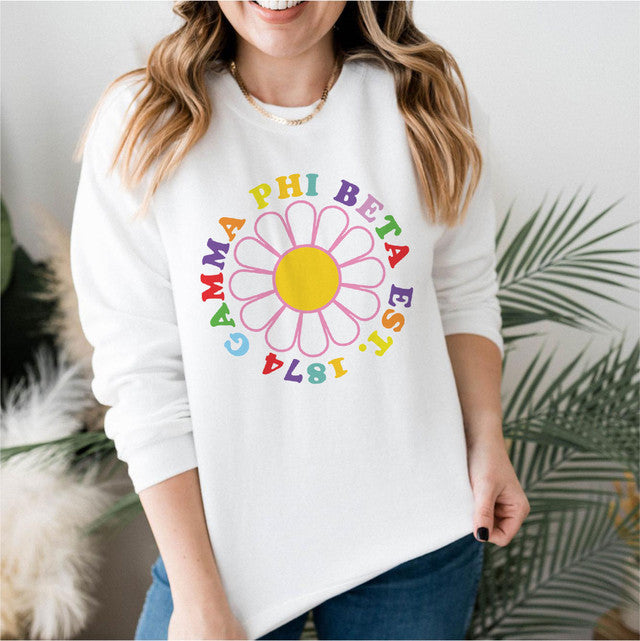 Gamma Phi Beta Rainbow Daisy Crewneck Sweatshirt Gamma Phi Beta Rainbow Daisy Crewneck Sweatshirt