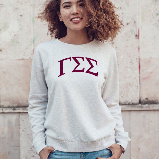 Gamma Sigma Sigma Arched Greek Lettered Crewneck Sweatshirt Gamma Sigma Sigma Arched Greek Lettered Crewneck Sweatshirt