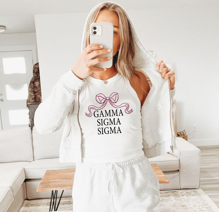 Printify Gamma Sigma Sigma Bow Racer Tank Gamma Sigma Sigma Bow Racer Tank