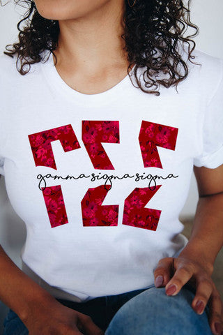 Gamma Sigma Sigma Floral Big Lettered T Shirts Gamma Sigma Sigma Floral Big Lettered T-Shirts