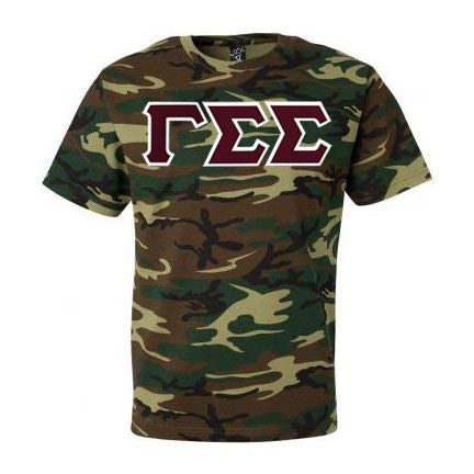Discount Gamma Sigma Sigma Lettered Camouflage T Shirt DISCOUNT-Gamma Sigma Sigma Lettered Camouflage T-Shirt