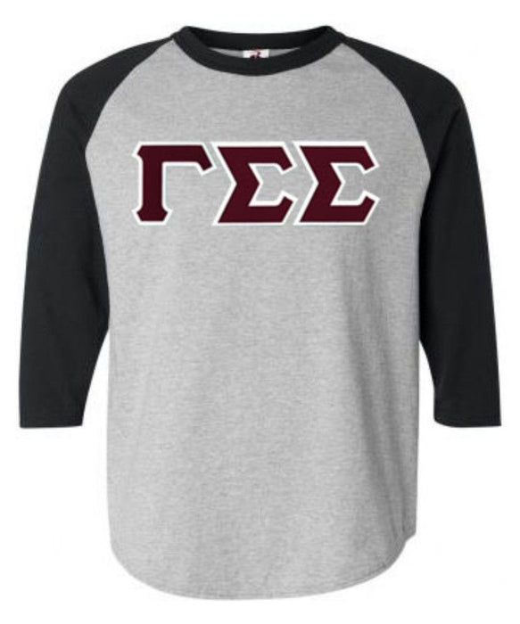 Discount Gamma Sigma Sigma Lettered Raglan Shirt DISCOUNT-Gamma Sigma Sigma Lettered Raglan Shirt