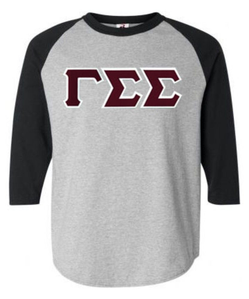 Discount Gamma Sigma Sigma Lettered Raglan Shirt DISCOUNT-Gamma Sigma Sigma Lettered Raglan Shirt