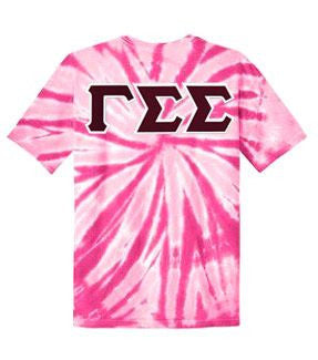 Discount Gamma Sigma Sigma Lettered Tie Dye T Shirts For Only $30! DISCOUNT-Gamma Sigma Sigma Lettered Tie-Dye t-shirts