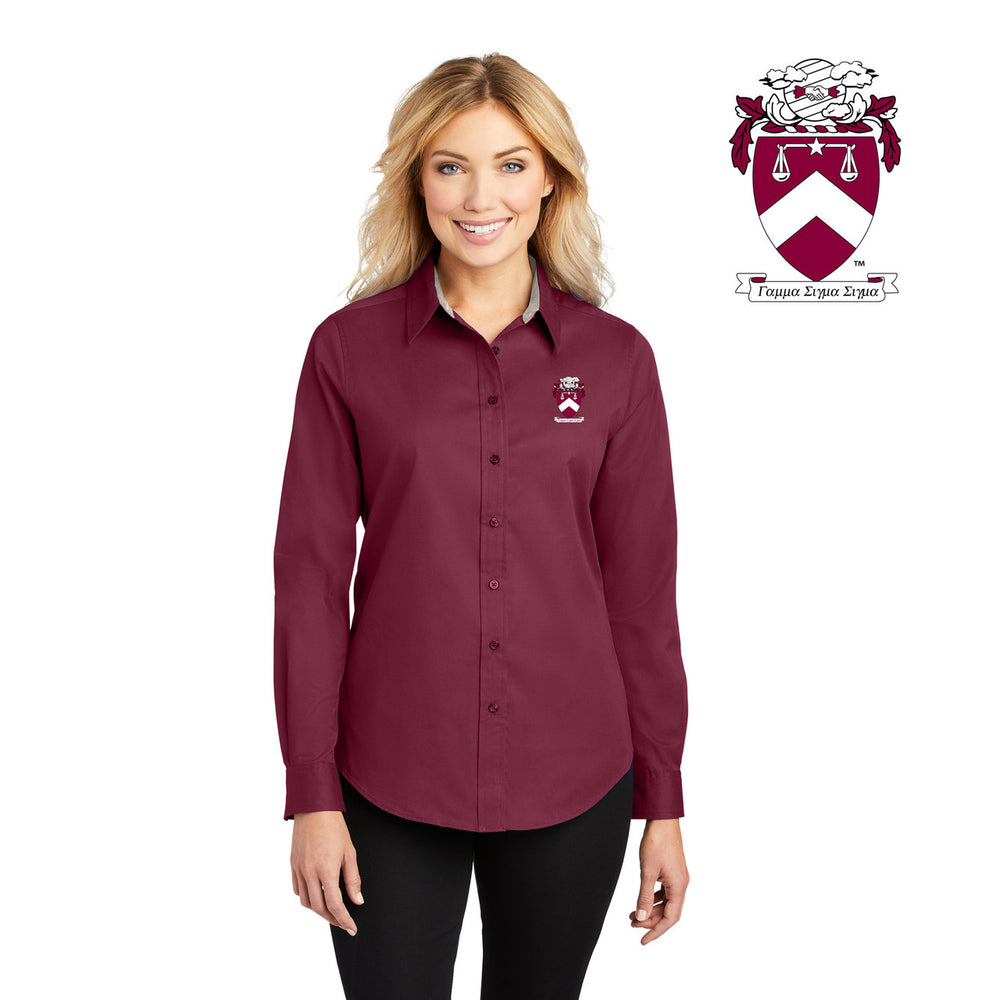 Discount Gamma Sigma Sigma Crest Shield Long Sleeve Oxford DISCOUNT-Gamma Sigma Sigma Crest - Shield Long Sleeve Oxford
