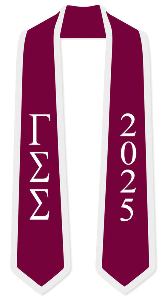 Discount Gamma Sigma Sigma Greek 2 Tone Lettered Graduation Sash Stole W/ Year DISCOUNT-Gamma Sigma Sigma Greek 2 Tone Lettered Graduation Sash Stole w/ Year