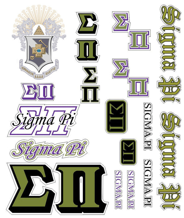 Sigma Pi Multi Greek Decal Sticker Sheet Sigma Pi Multi Greek Decal Sticker Sheet
